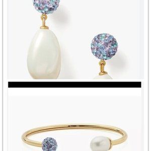 Kate Spade Pearl Power Dazzle Earrings & Bracelet Bangle Cuff Set NWT